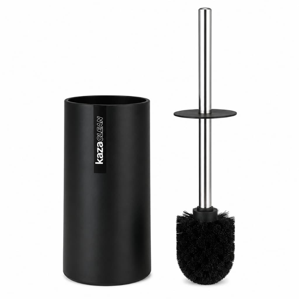 KazaClean Escova Sanitária em Inox com Suporte Preto para Banheiro