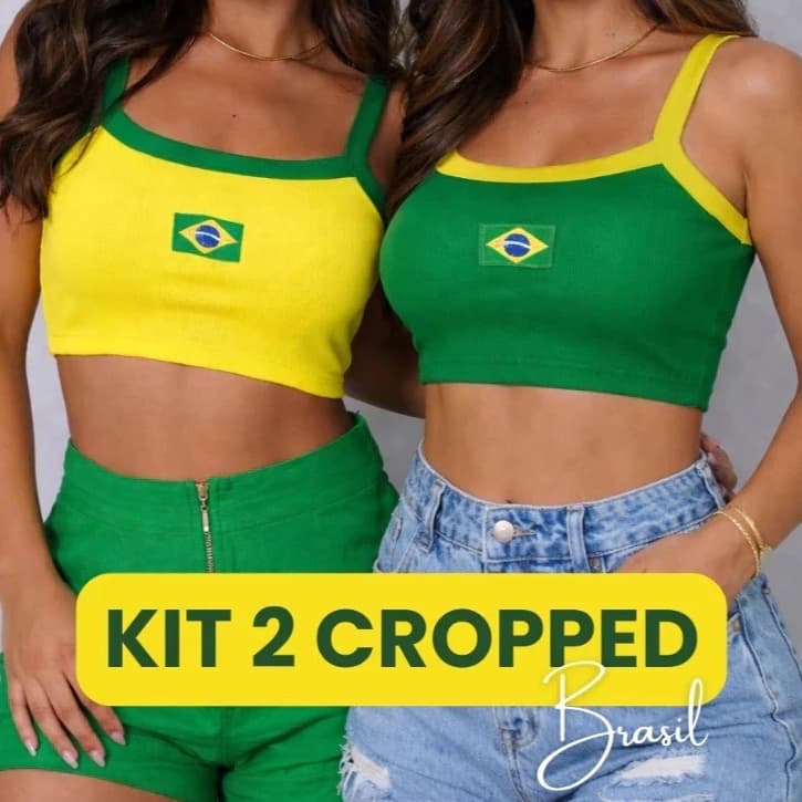 KIT 2 Cropped Brasil Top Canelado Feminino Personalizado Copa 2026 Brasil