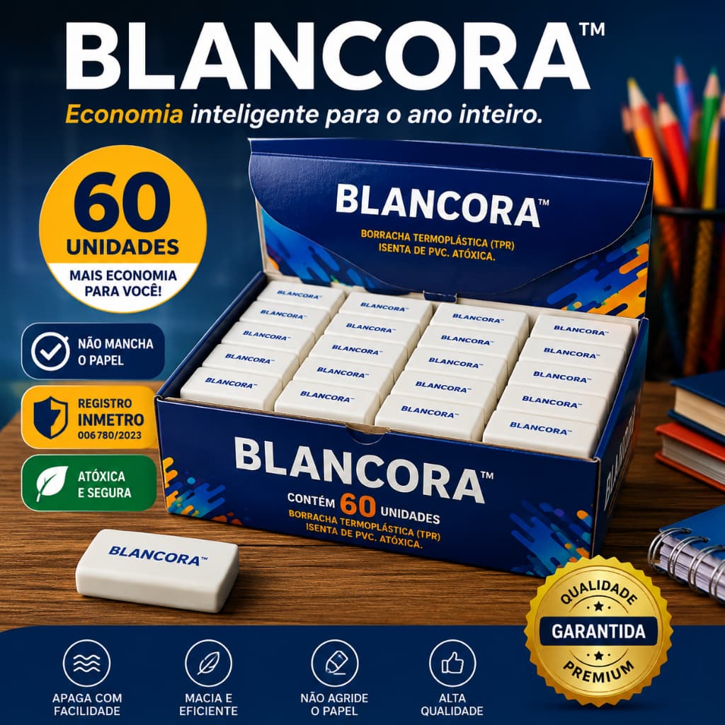 Kit 60 Borrachas Brancas Escolar TPR Macia Não Mancha Papel Material Escolar INMETRO