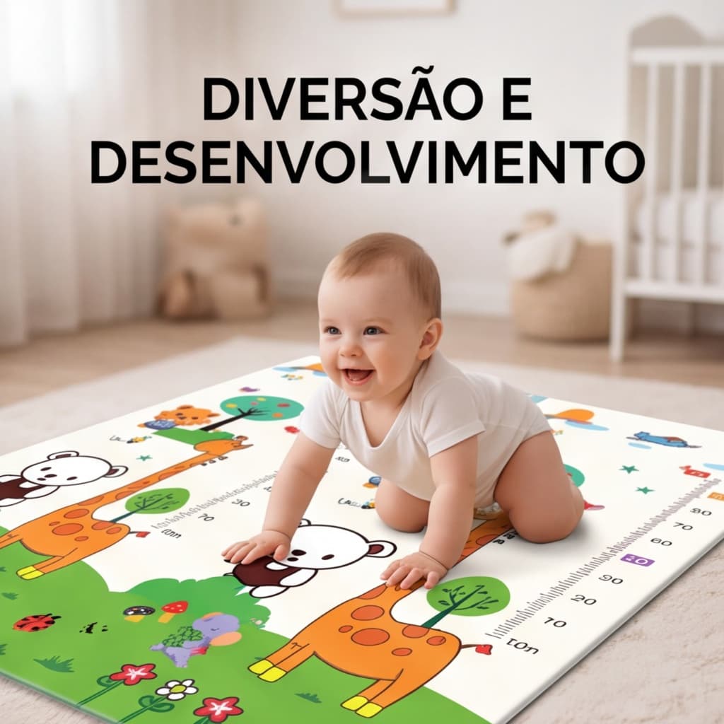 Tapete  Infantil de Atividades Dupla Face Pista Carrinho Zoo Dobrável Interativo Impermeável