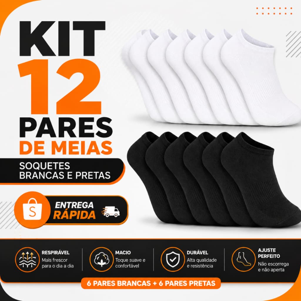 Kit 12 Pares de Meias Soquete Cano Curto Unissex Masculina Feminina