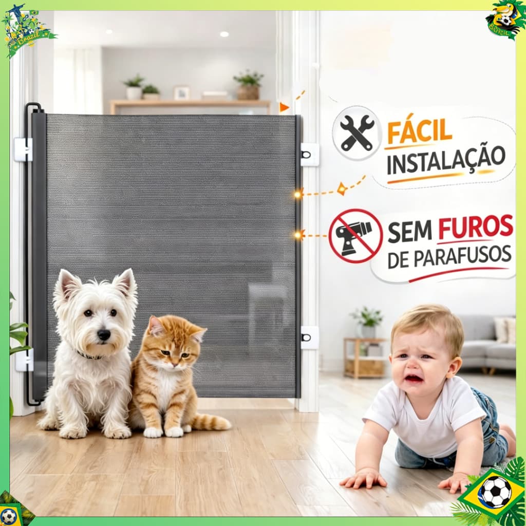 Tela Portão Barreira Separador de Proteção para Cachorro Gato Bebê Cerca Ajustável Anti-pulo Tela Pet Retrátil