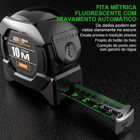 Fita Métrica Aço Inoxidável 5/7.5/10m carbono De Alta Precisão trena Profissional Fluorescente Trava
