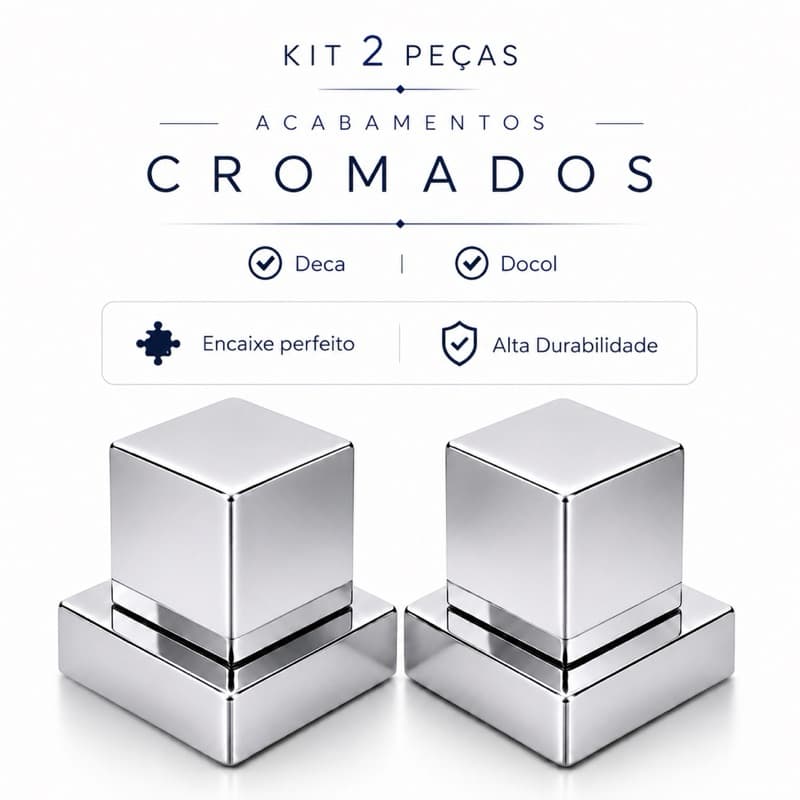 Kit 2 Acabamentos Registro Quadrado Cromado Premium Banheiro Chuveiro Deca Docol Lavabo