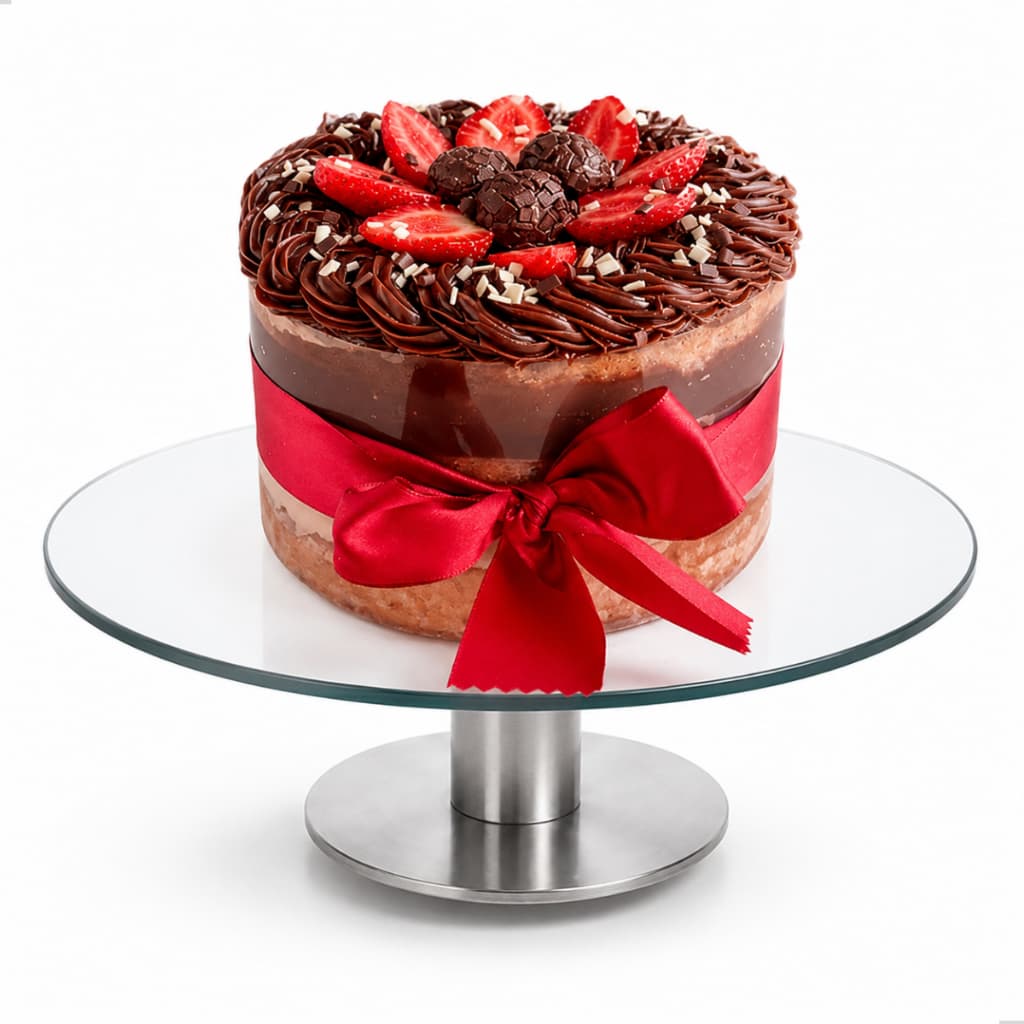 Suporte Giratório Para Bolo 30cm Vidro Temperado Base Inox Decoração Confeitaria