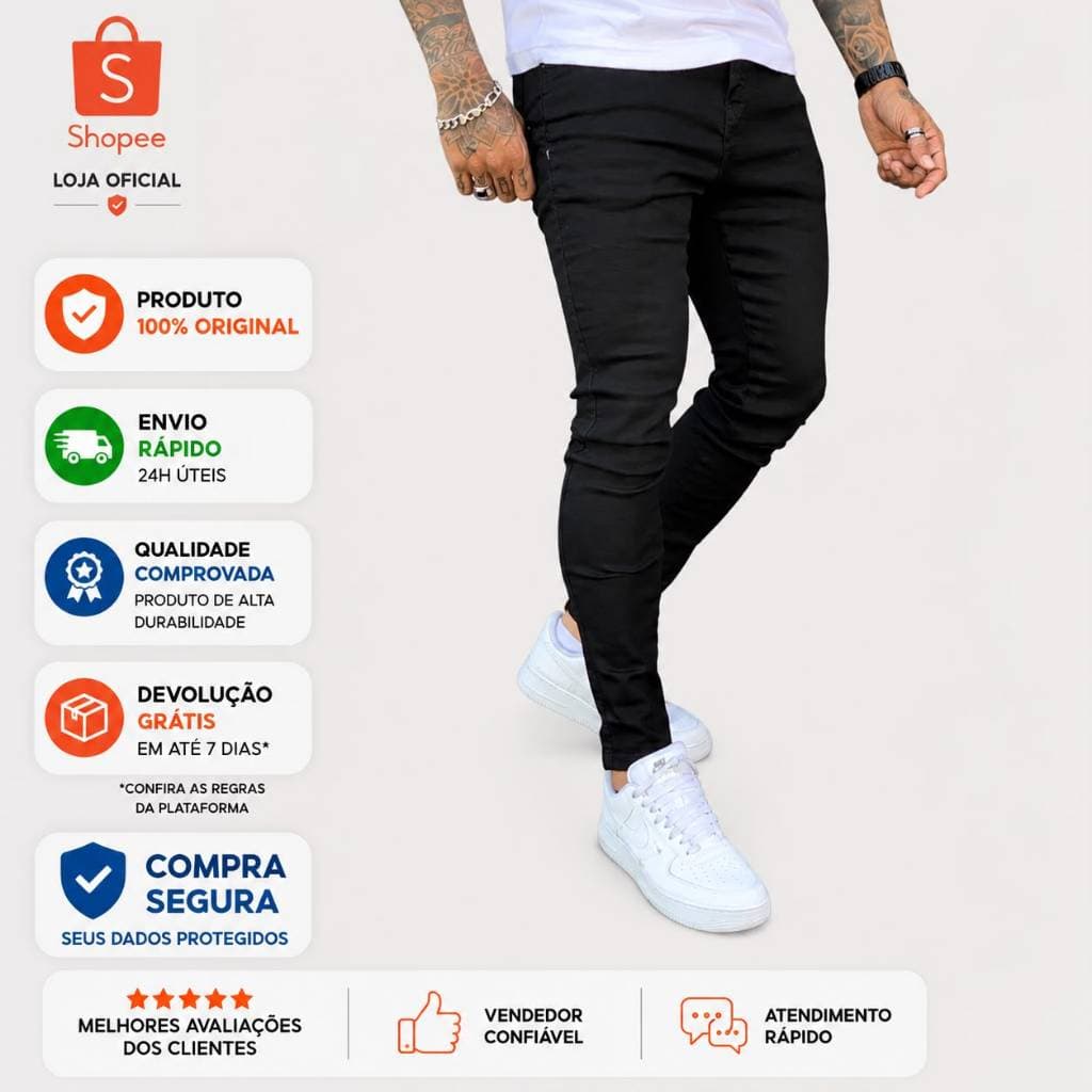 Calças Jeans Masculina Skinny Elastano Premium Lycra De Alta Qualidade