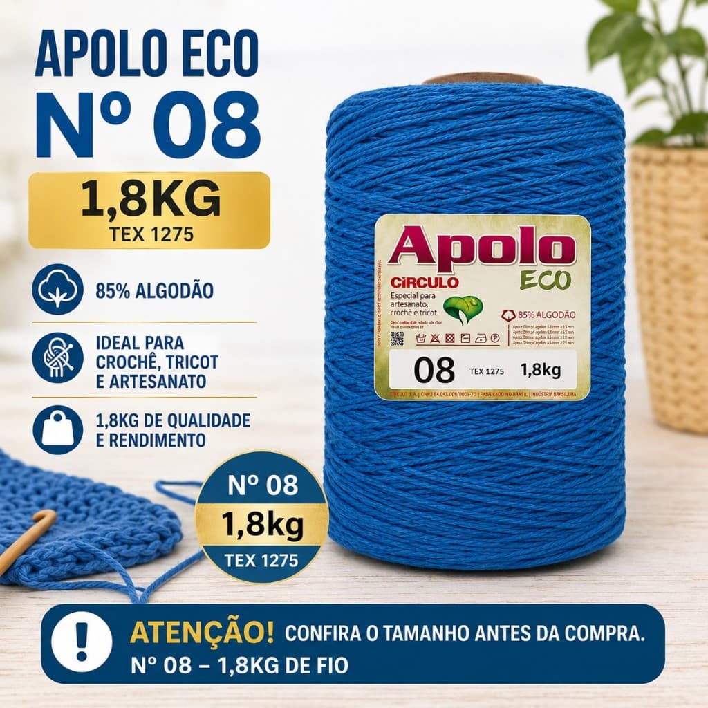 Barbante Apolo Círculo N8 de 1,8kg/1372m– Ideal para crochê, macramê e artesanato durável!