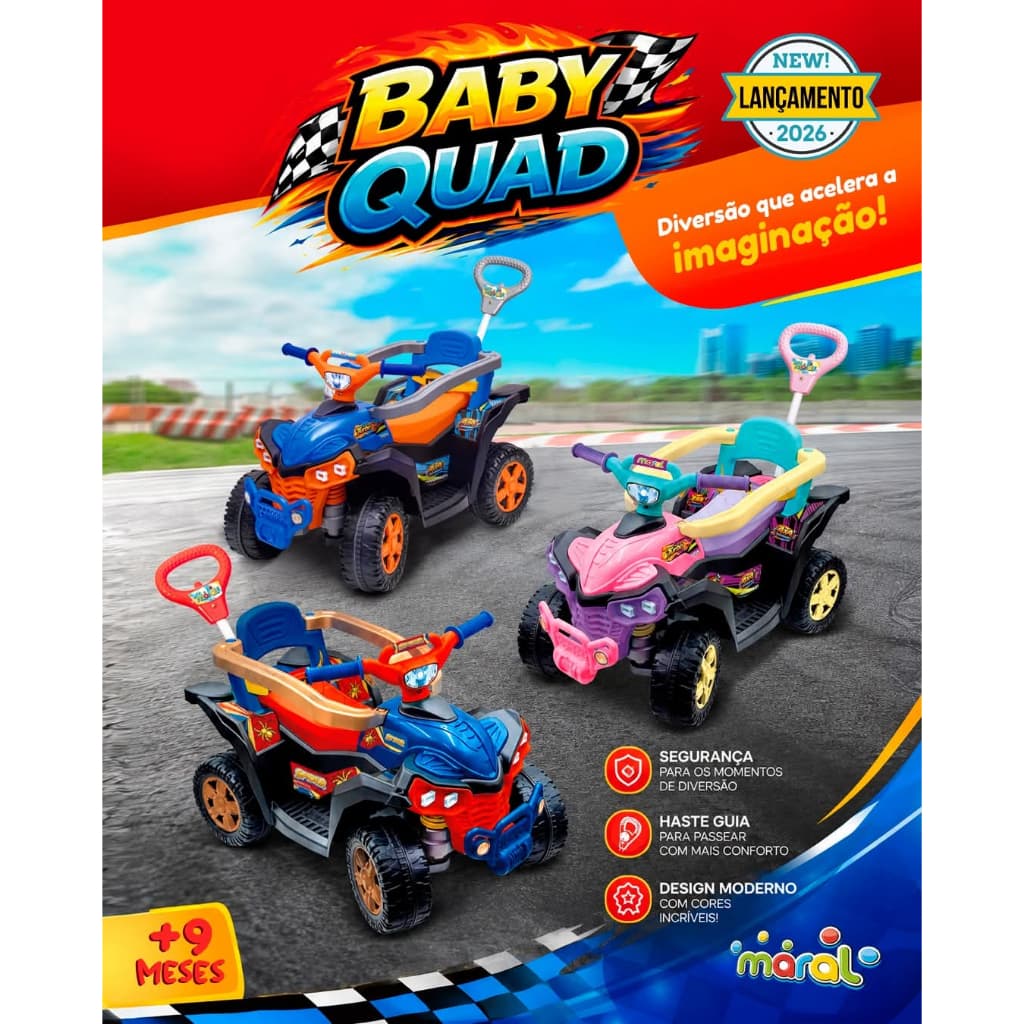 Carro Infantil Quadriciclo de Passeio de Empurrar Baby Quad Maral Lançamento 2026