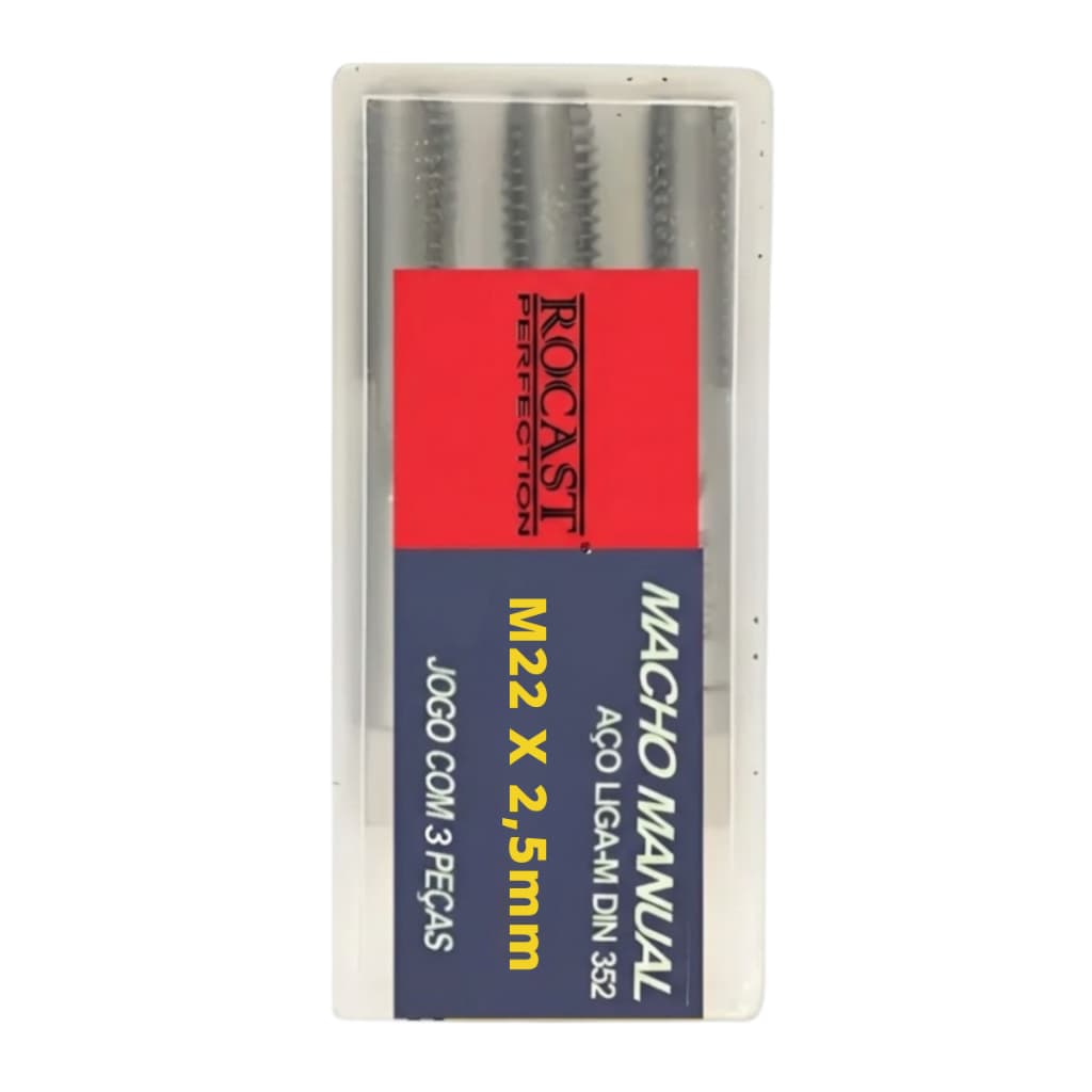Jogo de Macho Manual M22 x 2.5 mm Aço Liga WS M Com 3 Peças Rocast