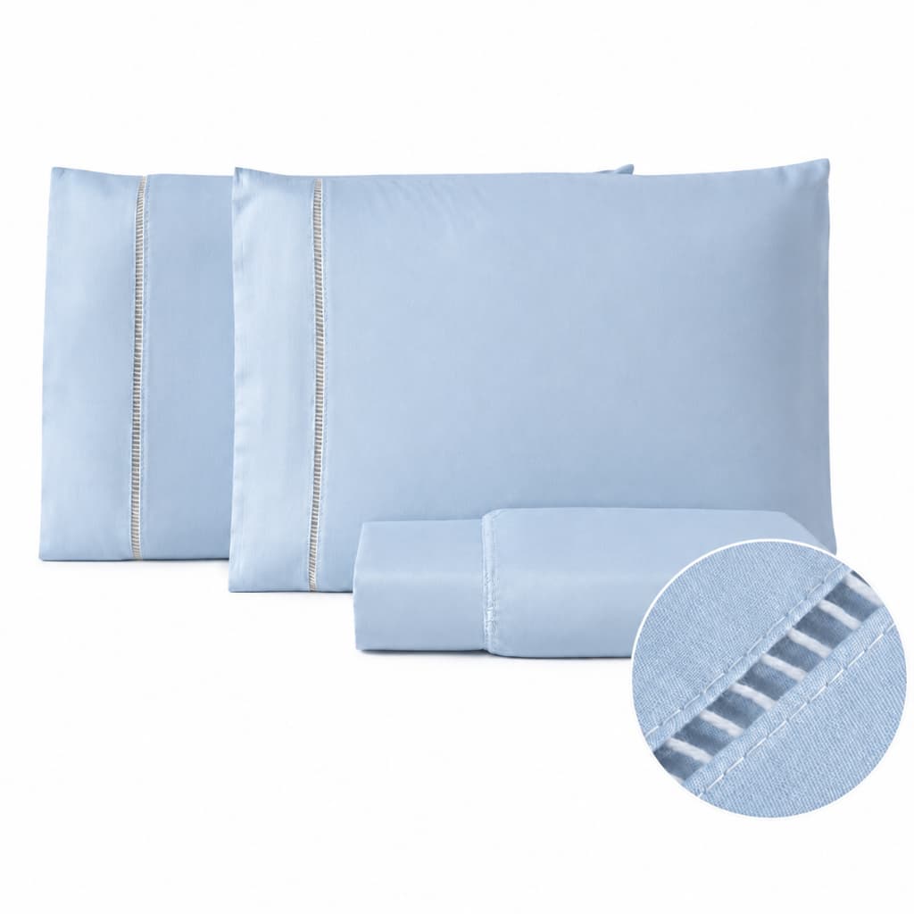 Jogo Lençol com Elástico 200 Fios Fronhas com Ponto Palito Toque Aveludado 3 Peças Roupa Cama Box