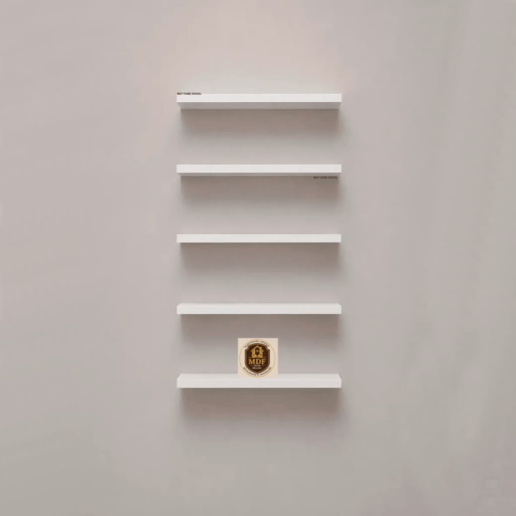 Conjunto Kit 5 Prateleiras Completas de MDF Decoração Cozinha Sala Quarto Escritório