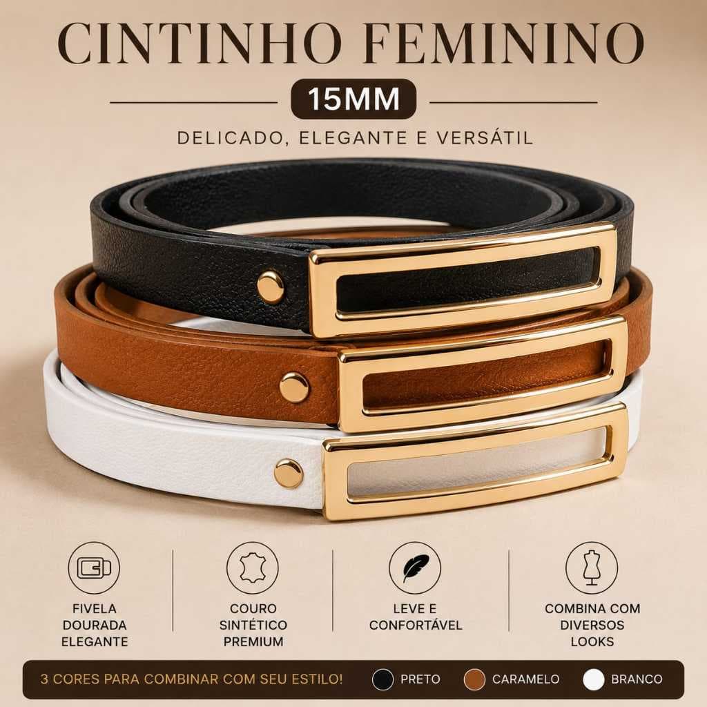 Kit com 3 Cintos Fininho Estilosos varias ocasiões Blogueirinha Fivela dourada ajustavel