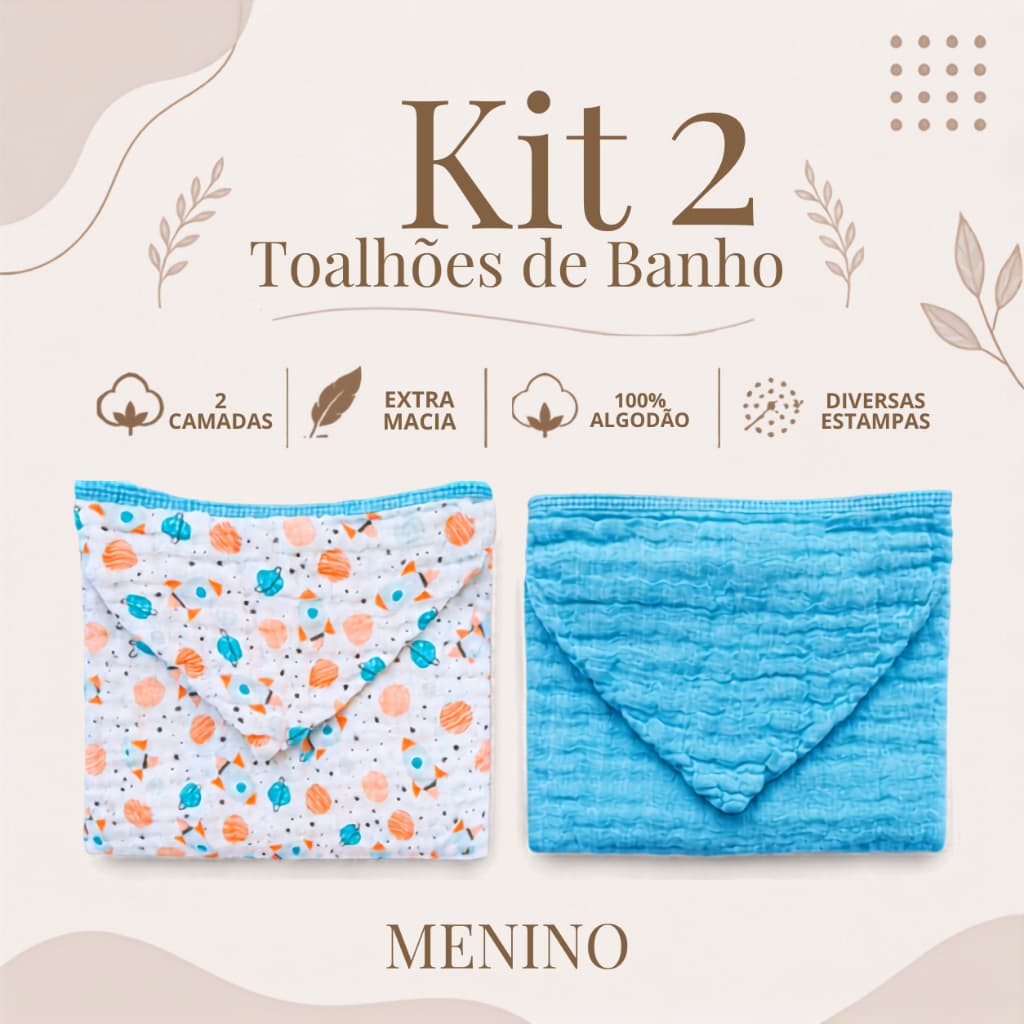 Kit 2 Toalhões de Banho Grande Infantil 2 Camadas Soft com Capuz 100% Algodão Menino Menina