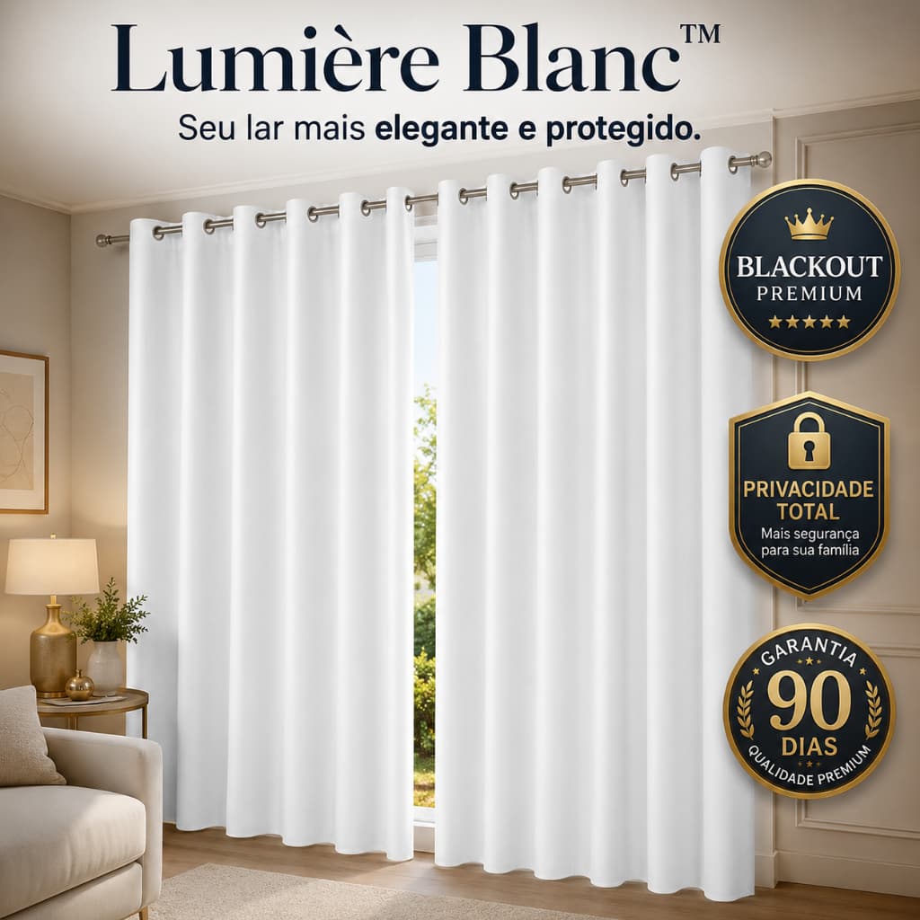 Cortina Blackout Branca 2,80x1,40m com Ilhós Bloqueio de Luz para Quarto e Sala