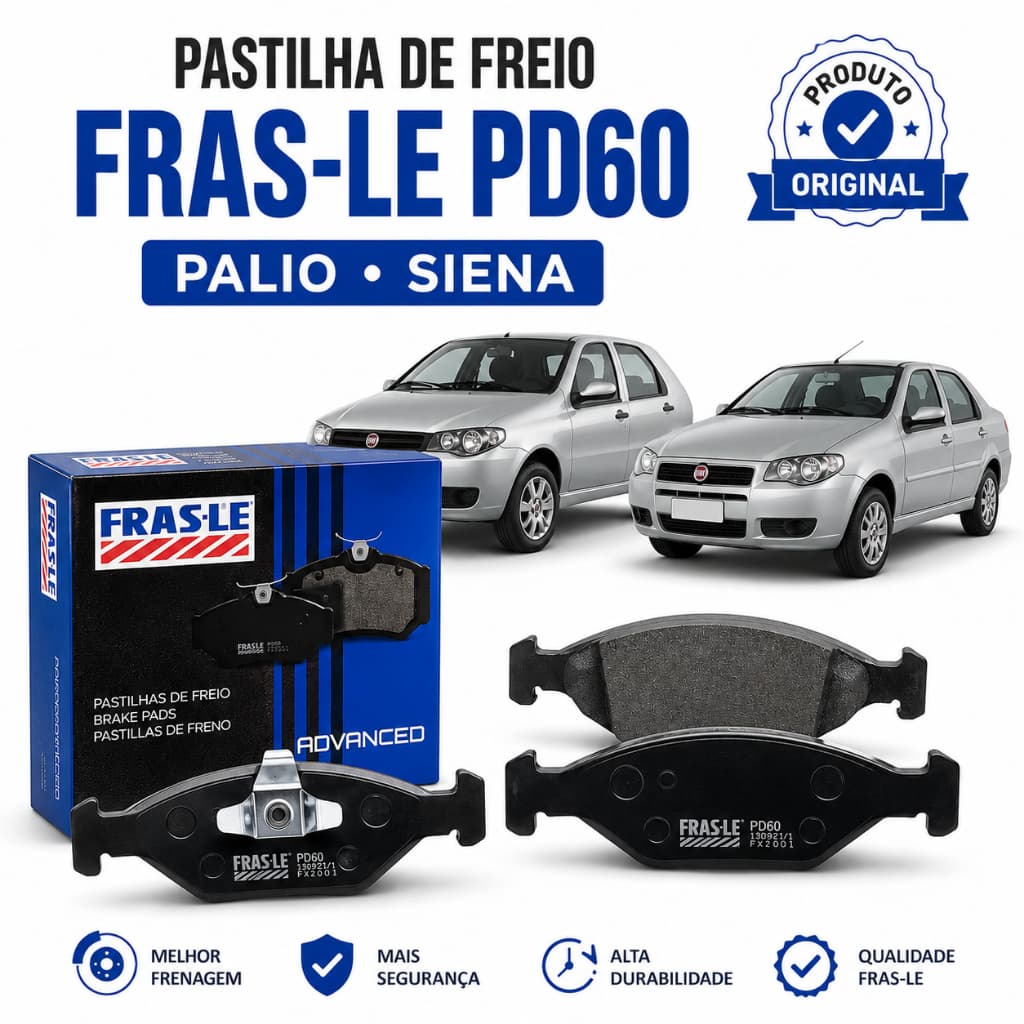 Pastilha de Freio Dianteira Fras-le PD60 Original Palio Siena Para Disco Ventilado Alta Durabilidade