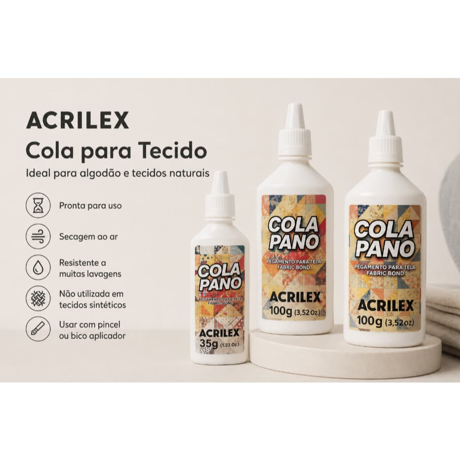 Cola Pano Acrilex Original 35g ou 100g Cola para Tecido Artesanato Costura