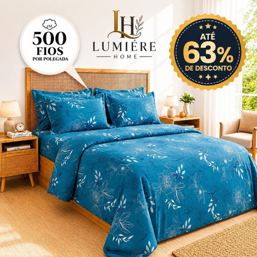 Kit Lençol 500 Fios 3 Peças Algodão Penteado Casal Queen King