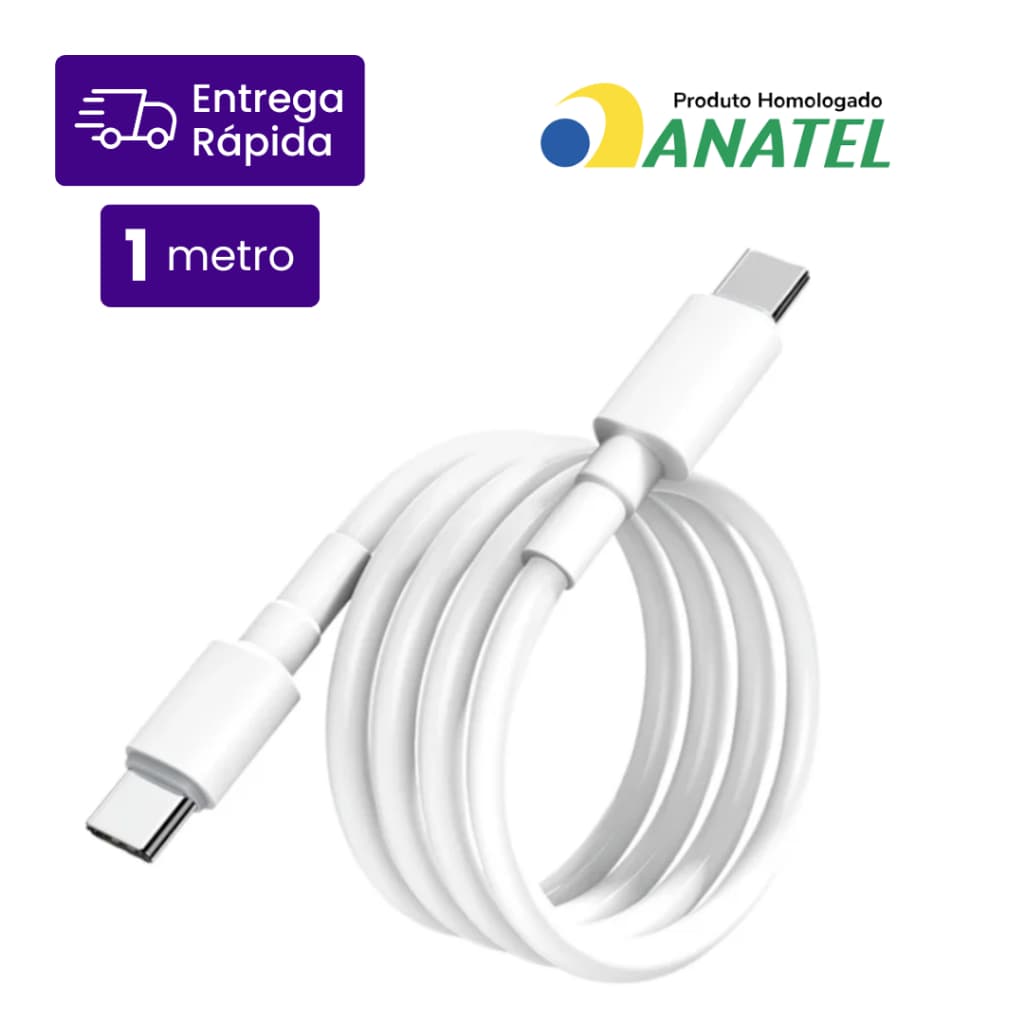 Cabo USB Tipo C para Tipo C — Carregamento Rápido e Transferência de Dados  - 1 metro