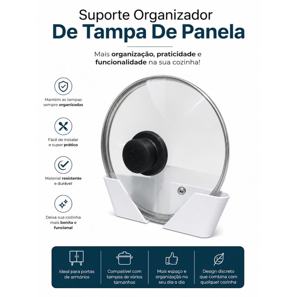 Suporte Organizador De Tampa De Panela Kit C/ 4 Ajustável