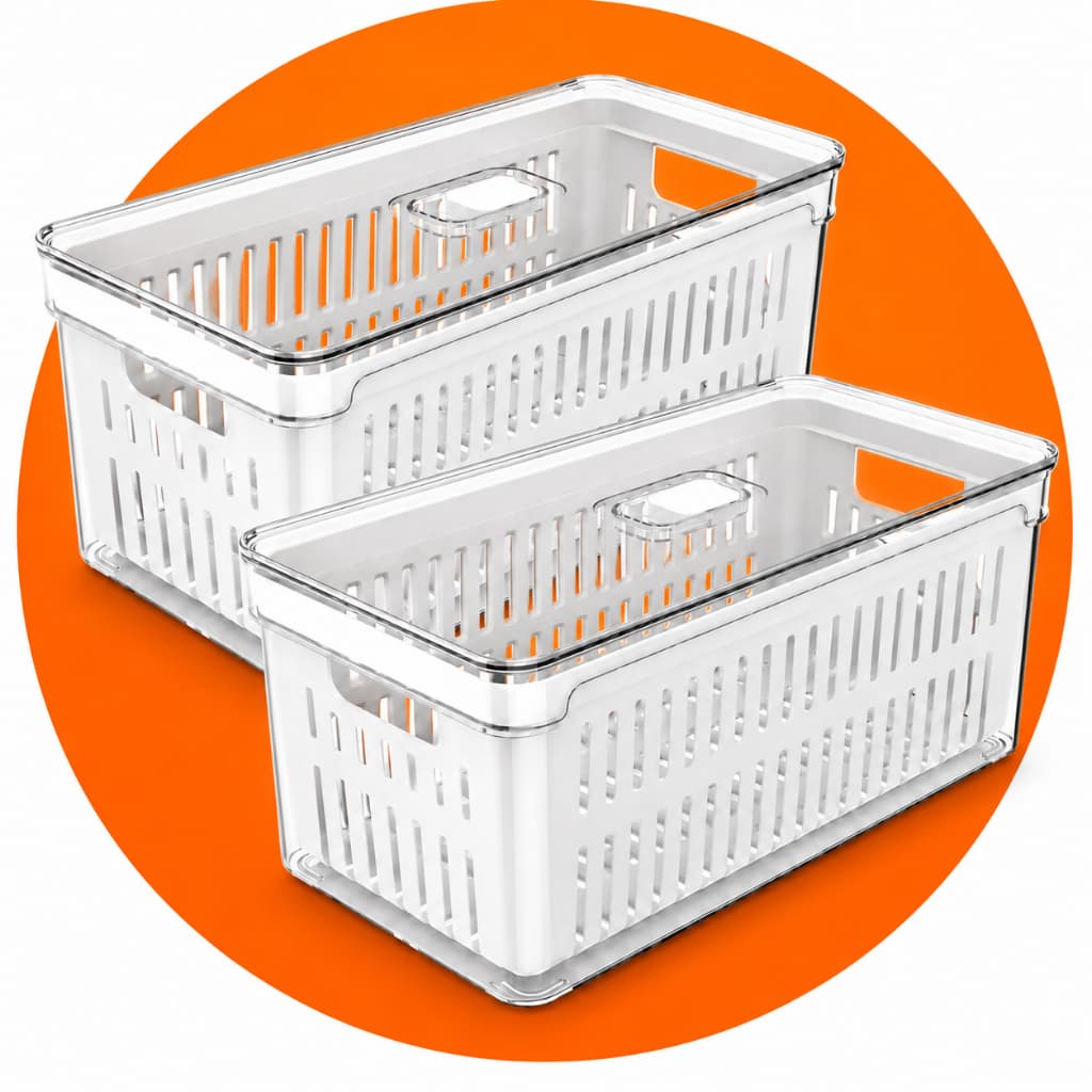 Kit 2 Organizadores de Geladeira 5L Transparente com Cesto Removível