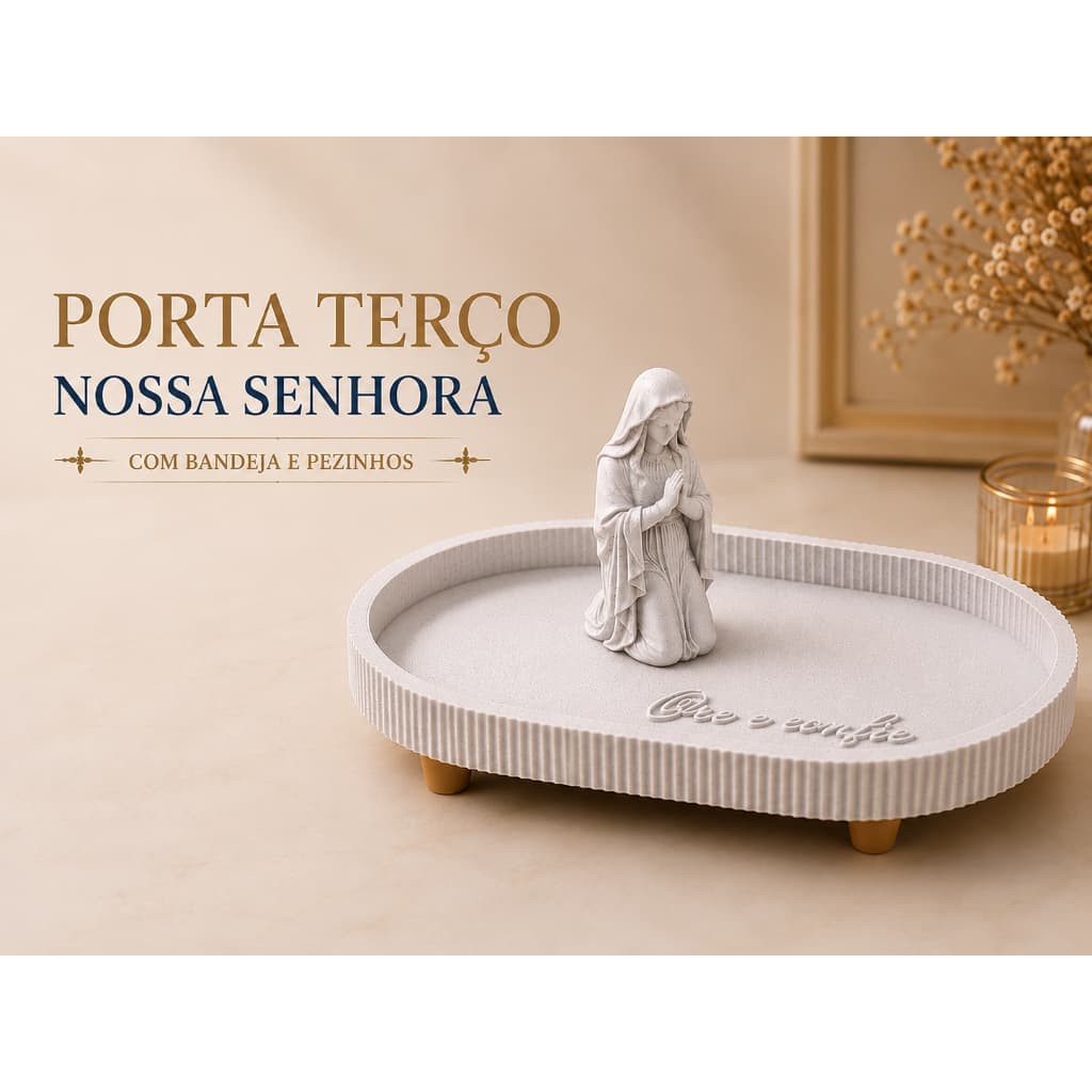 Porta Terço Nossa Senhora com Bandeja | Decoração Religiosa para Lar e Oração