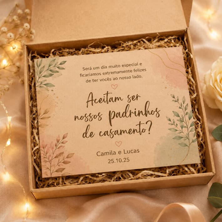 Convite Personalizado Para Caixa de Padrinhos 10x10cm | Madrinhas | Daminha | Casamento | Batizado