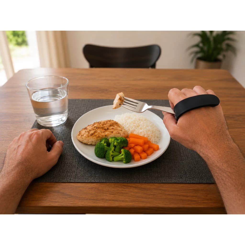 Adaptador De Talher Para Idosos Parkinson Suporte De Garfo Colher Auxiliar Comer Com Uma Mão Ergonômico Artrite AVC
