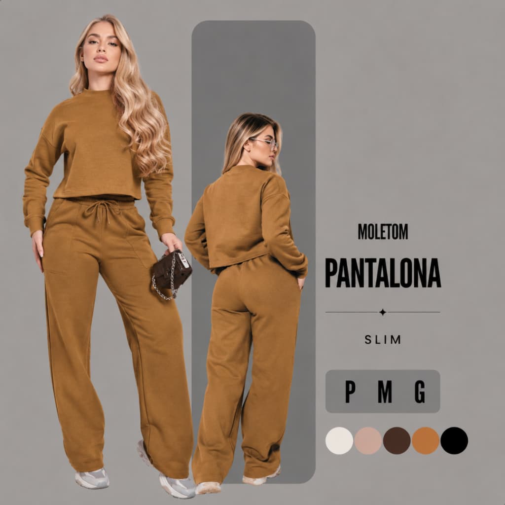 Conjunto Moletom Flanelado Feminino Cropped Manga Longa E Calça Pantalona Quentinho Macio Leve