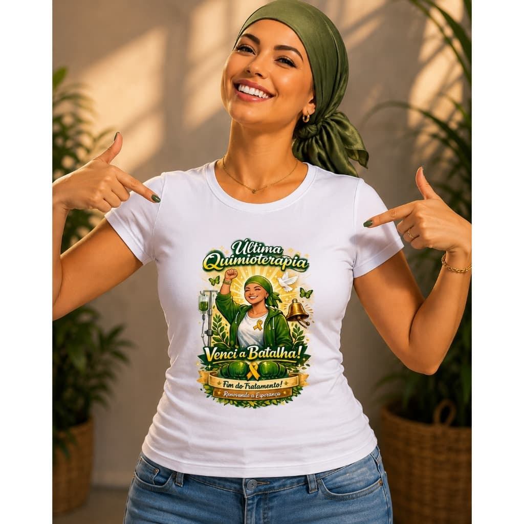 T-shirt Minha Ultima Quimioterapia, Eu venci