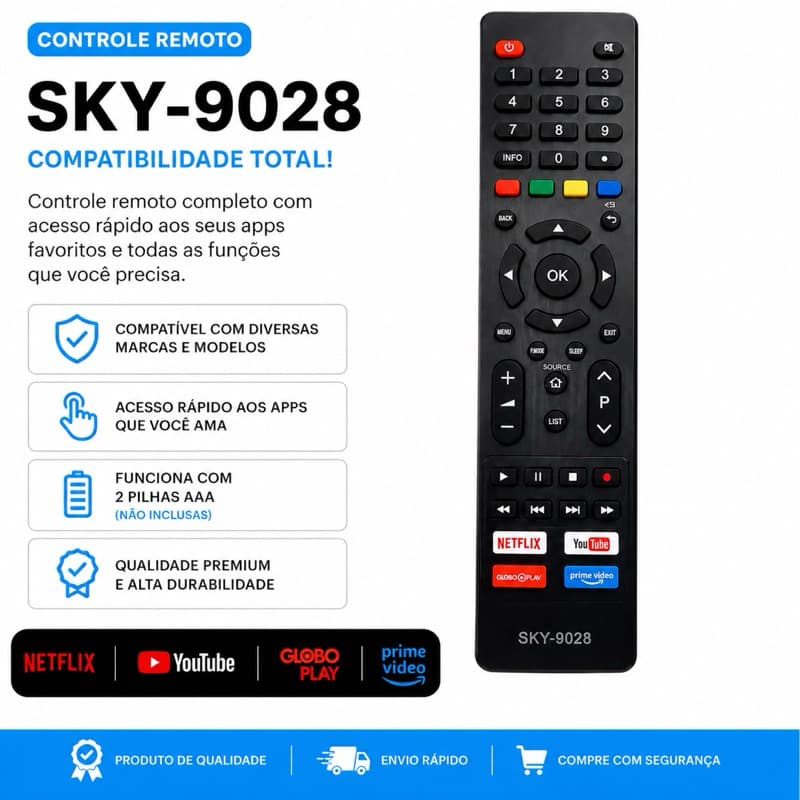 1 Controle Remoto Smart Tv  Tecla Netflix Globo Play - Substituto Compatível