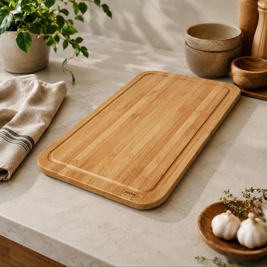 Tábua de Corte Cozinha Bambu Resistente Natural Multiuso para Carnes e Legumes MOR