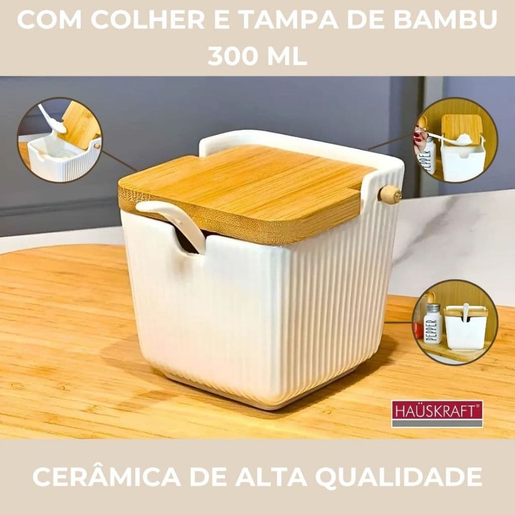 Saleiro com Colher Hauskraft Oasis 300ml de Cerâmica
