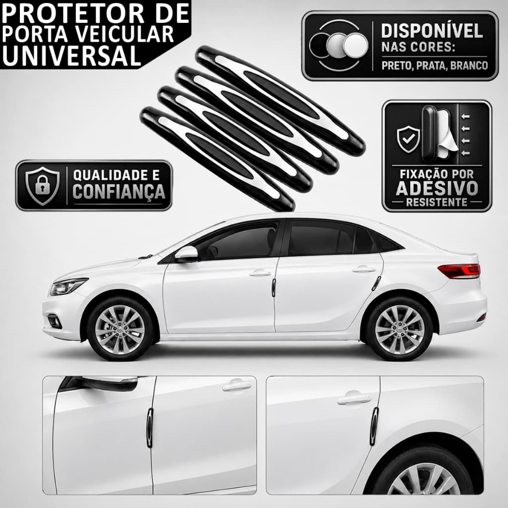 Protetor de Porta Anti Batida Adesivo Anticolisão Veicular Proteção Contra Arranhões - 4PCS