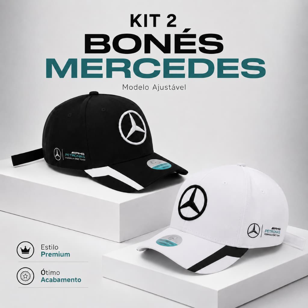 Kit 2 Bonés Mercedes Benz Ajustável Bordado Premium Unissex Casual Confortável