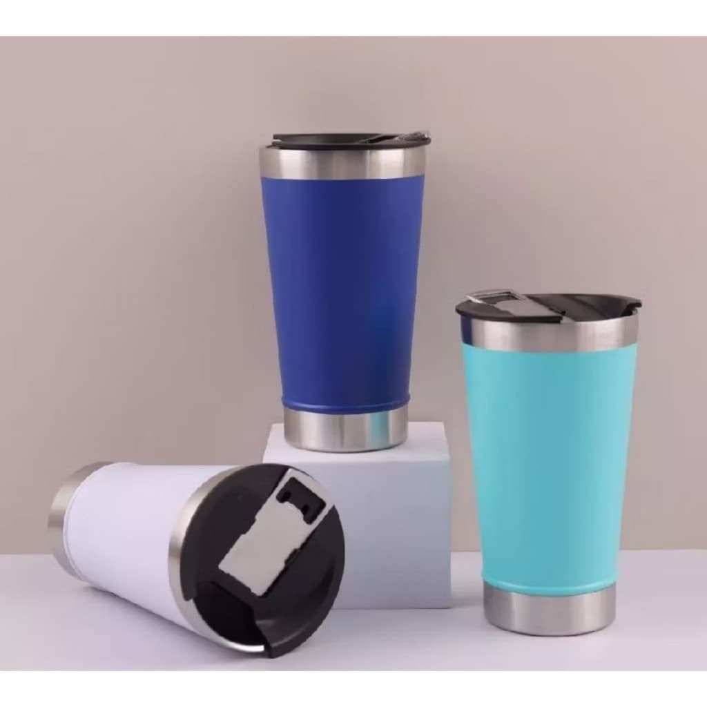 Copo Térmico Tampa E Abridor de Garrafas 473ML inox Aço escovado Bebida Gelada Quente Diversas Cores