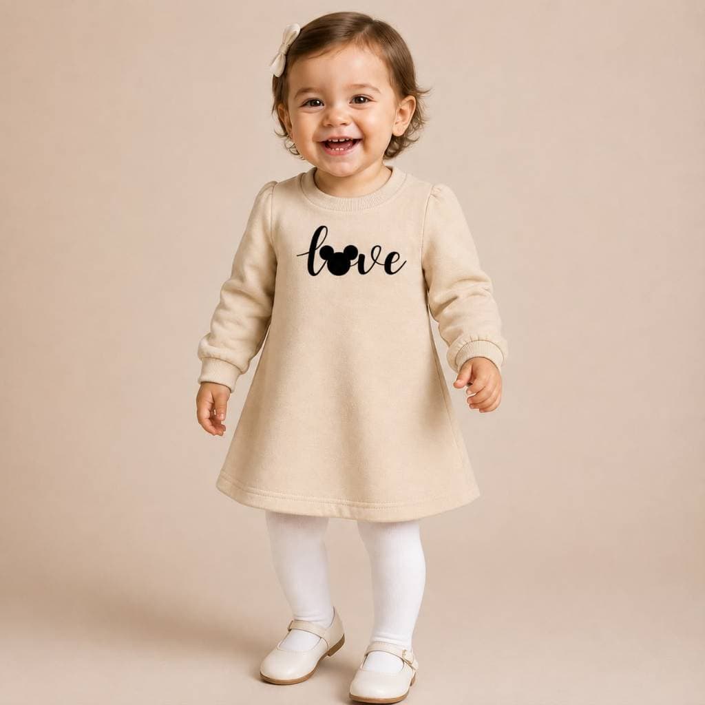Vestido Infantil Moletom Menina Love Minnie Frio Inverno Agasalho Quentinho Confortavel Estiloso Estampado