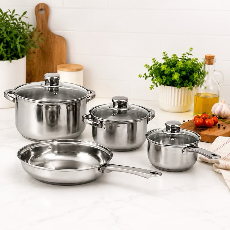 Jogo de Panelas Inox 4 Peças com Tampa de Vidro | Conjunto de Panelas Inox