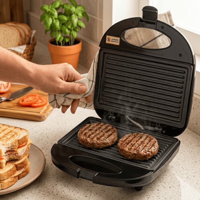 Sanduicheira Grill Elétrica 2 Em 1 750W 220V 127V Antiaderente Dupla Prensa Cozinha Prática Rápida
