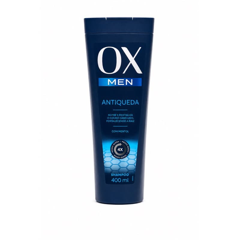 Shampoo OX Men Antiqueda, Fortalece a Raiz, Nutre e Revitaliza o Couro Cabeludo Com Mentol, 400ml