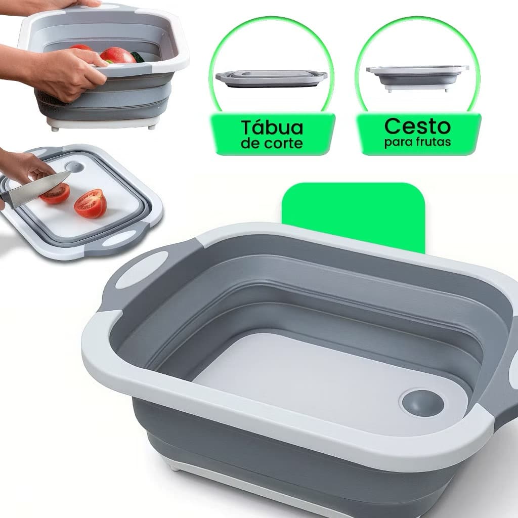 Tábua de Corte Multifuncional 3 em 1 com Cesta Retrátil E Alças Dobráveis A1
