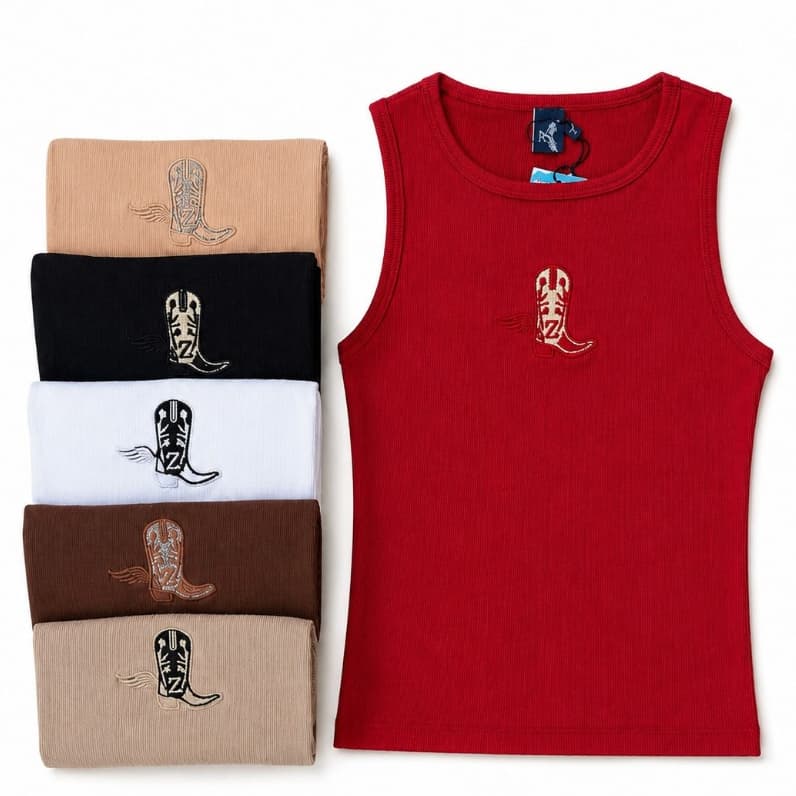 Blusa Regata Feminina Canelada Ribana Bordada Estilo Country Rodeio com Toque de Boiadeira e Qualidade Premium Basica