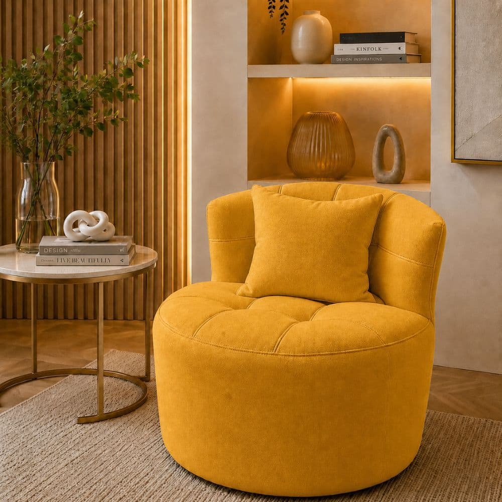 Poltrona Orgânico Yoongi Slim Com Almofada Curva Luxo Sala Espera Quarto Premium Suede Amarelo