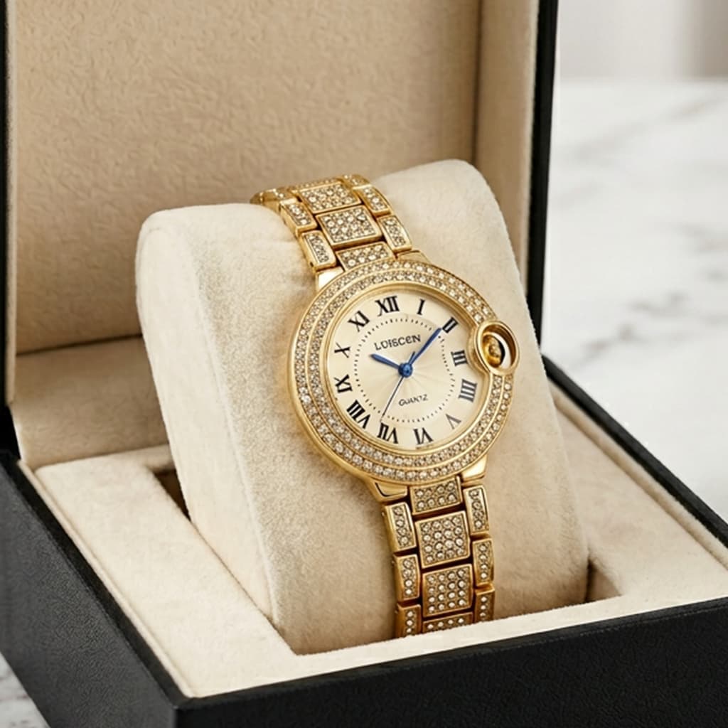 Relógio Nexus Jóia Acessório Elegante Blogueira Premium Exclusivo Cravejado Ouro Feminino 33mm
