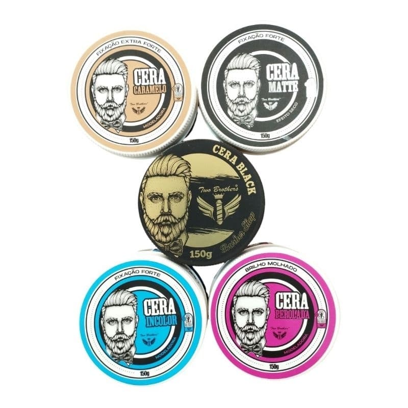 Kit 25 Cera Mista 5 Caramelo 5 Incolor 5 Matte 5 Perolada 5 Black 150g Cada Para Modelar Cabelo Two Brothers