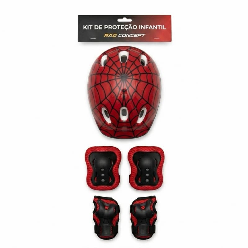 Kit De Proteção Infantil Capacete E Joelheira homem Aranha Herói Rad7 P/ Bicicleta Skate