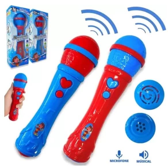 Microfone Infantil Brinquedo Sai a Voz e Musical Cantor Rock