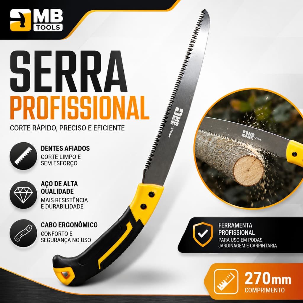 Serrote De Poda Profissional Jardinagem Galhos Árvores Madeira Carpintaria carpinteiro 270mm Amarelo