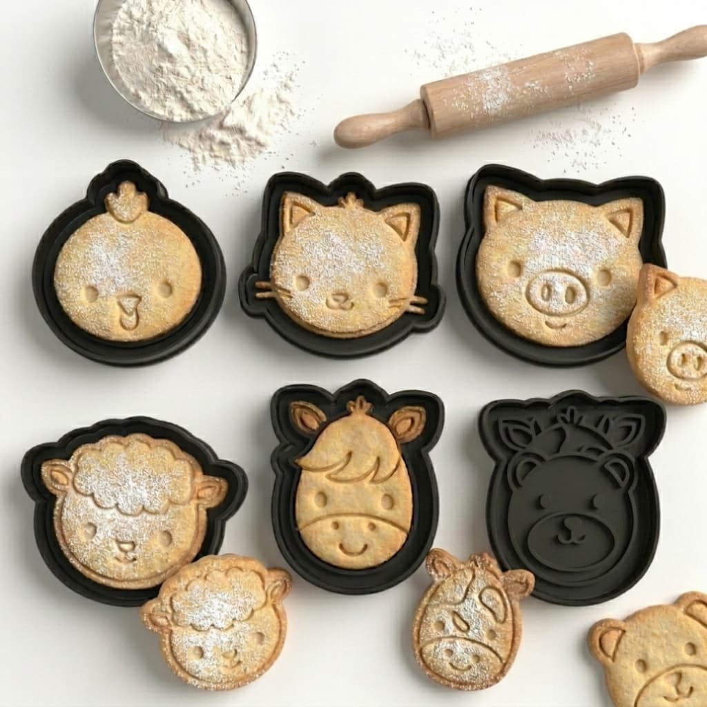 Kit 6 Cortador Marcador Cookie Biscoito Animais Da Fazenda Rosto