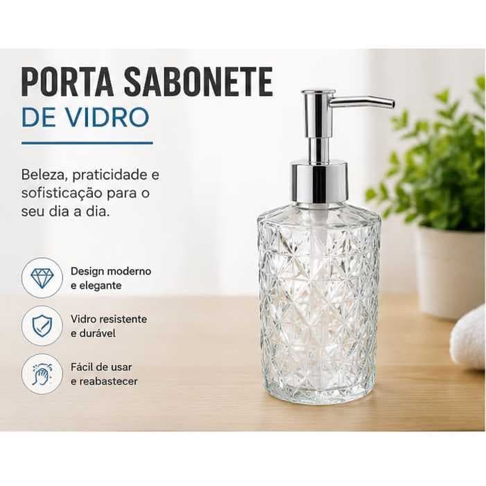 Porta Sabonete Liquido Banheiro Vidro 400ml Dispenser para Sabonete e Alcool