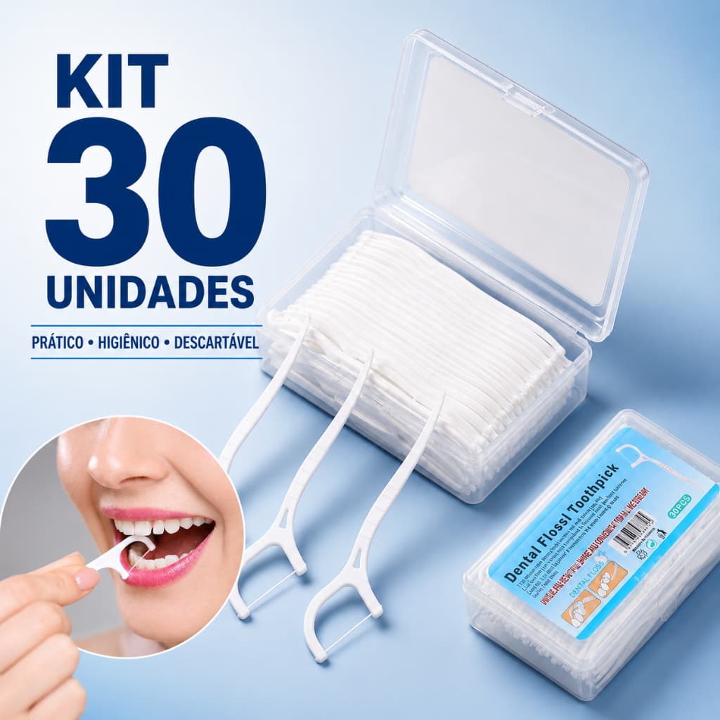 Fio Dental Palito Descartável  30un Suporte Prático Higiene Bucal Limpeza Profunda Interdental